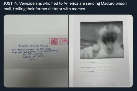 JUST IN: Venezuelans who fled to America are sending Maduro prison mail, trolling their former dictator with memes. i я i у