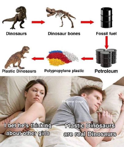A. Dinosaurs Dinosaur bones Fossil fuel plastic Petroleum Plastic {3 S*thinkir