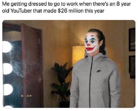 getting dressed to до to work when there's 8 year old YouTuber that made $26 million this year