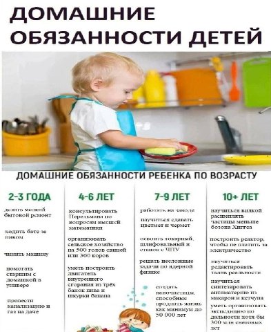 ДОМАШНИЕ ОБЯЗАННОСТИ ДЕТЕИ ДОМАШНИЕ ОБЯЗАННОСТИ РЕБЕНКА ПО ВОЗРАСТУ -3 ГОДА 4-6 ЛЕТ 7-9 ЛЕТ 10+ ЛЕТ делать мелкий работать на заводе научиться вилкой бытовой ремонт консультировать Перельмана по научи