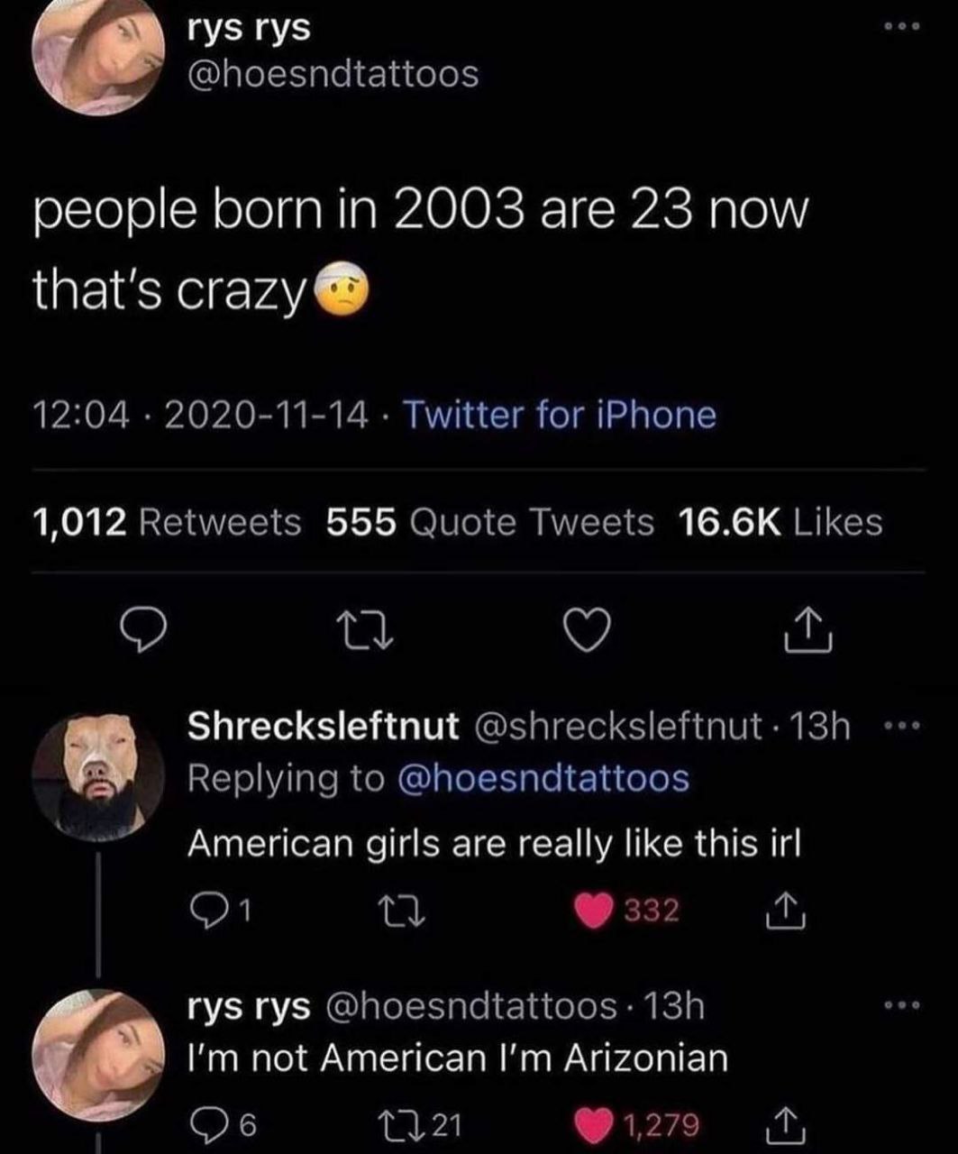 rys rys people born in 2003 are 23 now that's crazy 1,012 555 American girls are геаНу like this irl hig rys rys пот American Arizonian