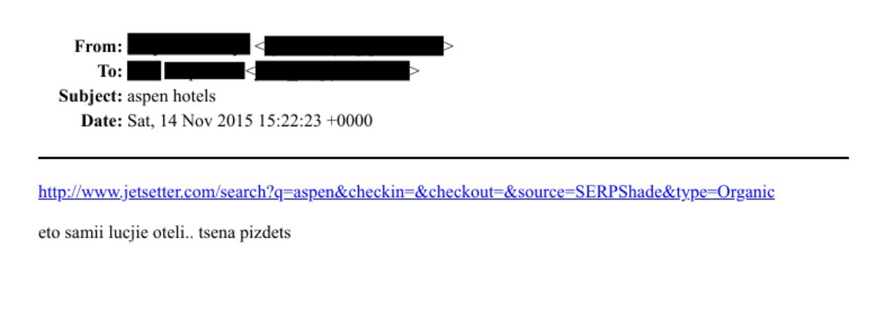 From: То: Subject: aspen hotels Date: Sat, 14 Nov 2015 15:22:23 +0000 http://www. eto samii lucjie oteli.. tsena pizdets
