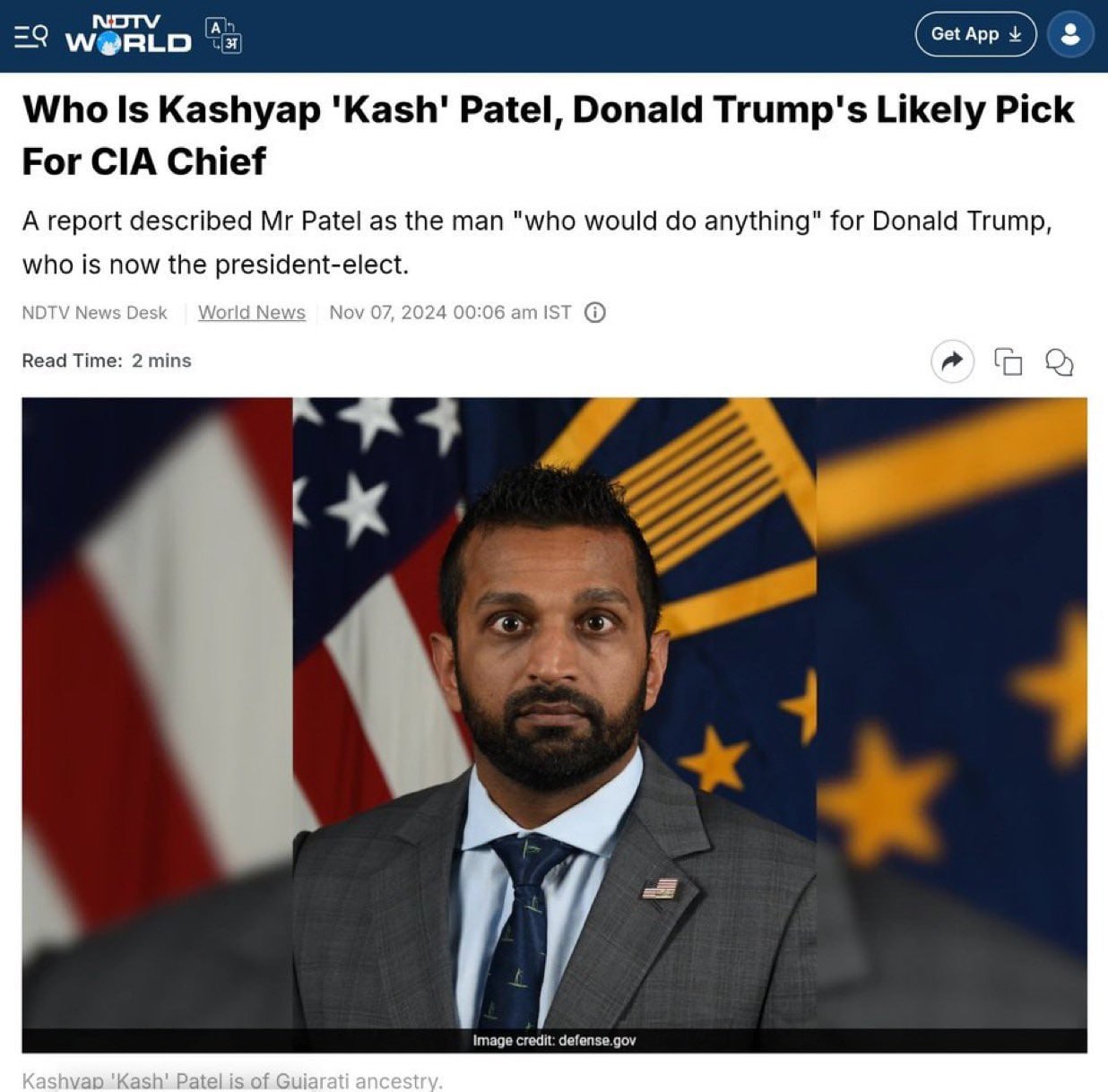 Who Is Kashyap 'Kash' Patel, Donald Trump's Likely Pick For CIA Chief A report described Patel as the man "who would anything" for Donald Trump, who is now the president-elect. 00:06 (0) Read Time: 2 