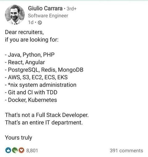 Giulio Carrara Software Engineer Dear recruiters, if you are looking for: Java, Python, PHP React, Angular PostgreSQL, Redis, MongoDB AWS, ECS, EKS system administration Git and with TDD Docker, Kuber
