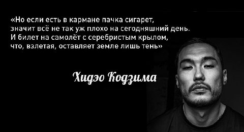 «Но если есть в кармане пачка сигарет, значит все не так плохо на сегодняшний день. И билет на самолет с серебристым крылом, что, взлетая, оставляет земле лишь тень» Хидэо Тодзима