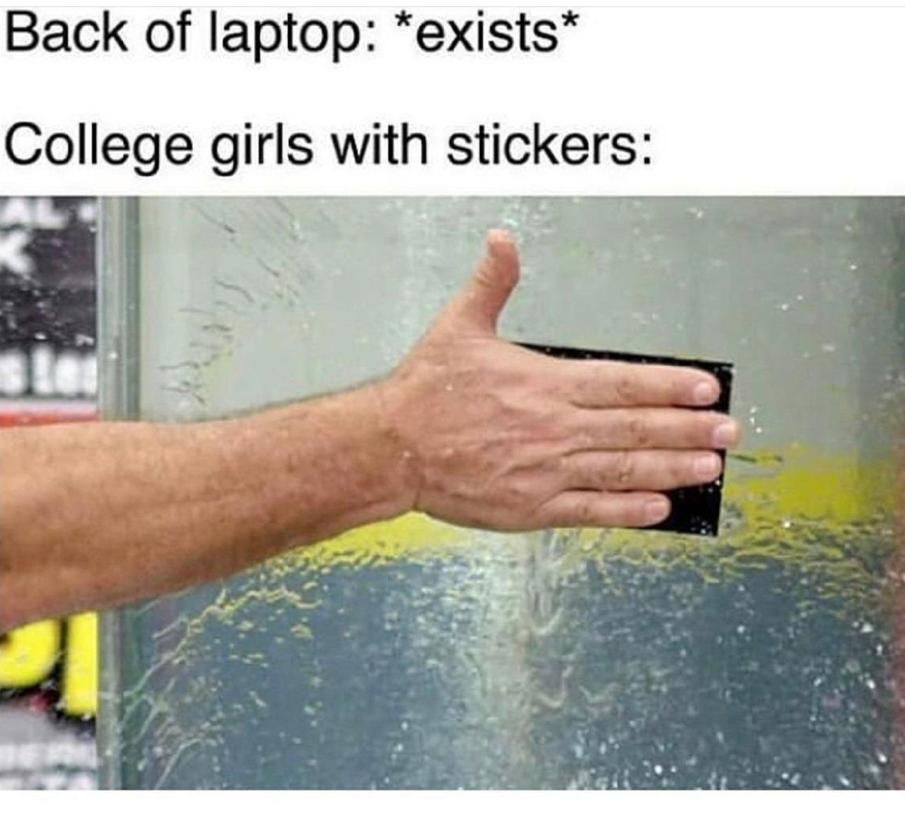 Back of laptop: *exists* College girls with sticker