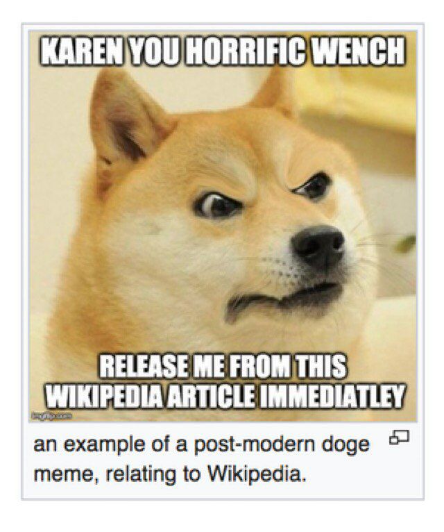 WENCH Lae RELEAS IMMEDIATLEY an еха тре of a post-modern meme, relating to Wikipedia.