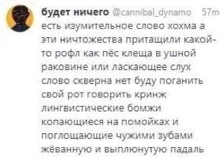 будет ничего дупато есть изумительное слово хохма эти ничтожества притащили какой- то рофл как пёс клеща в ушной раковине или ласкающее слух слово скверна нет буду поганить свой рот говорить кринж лин