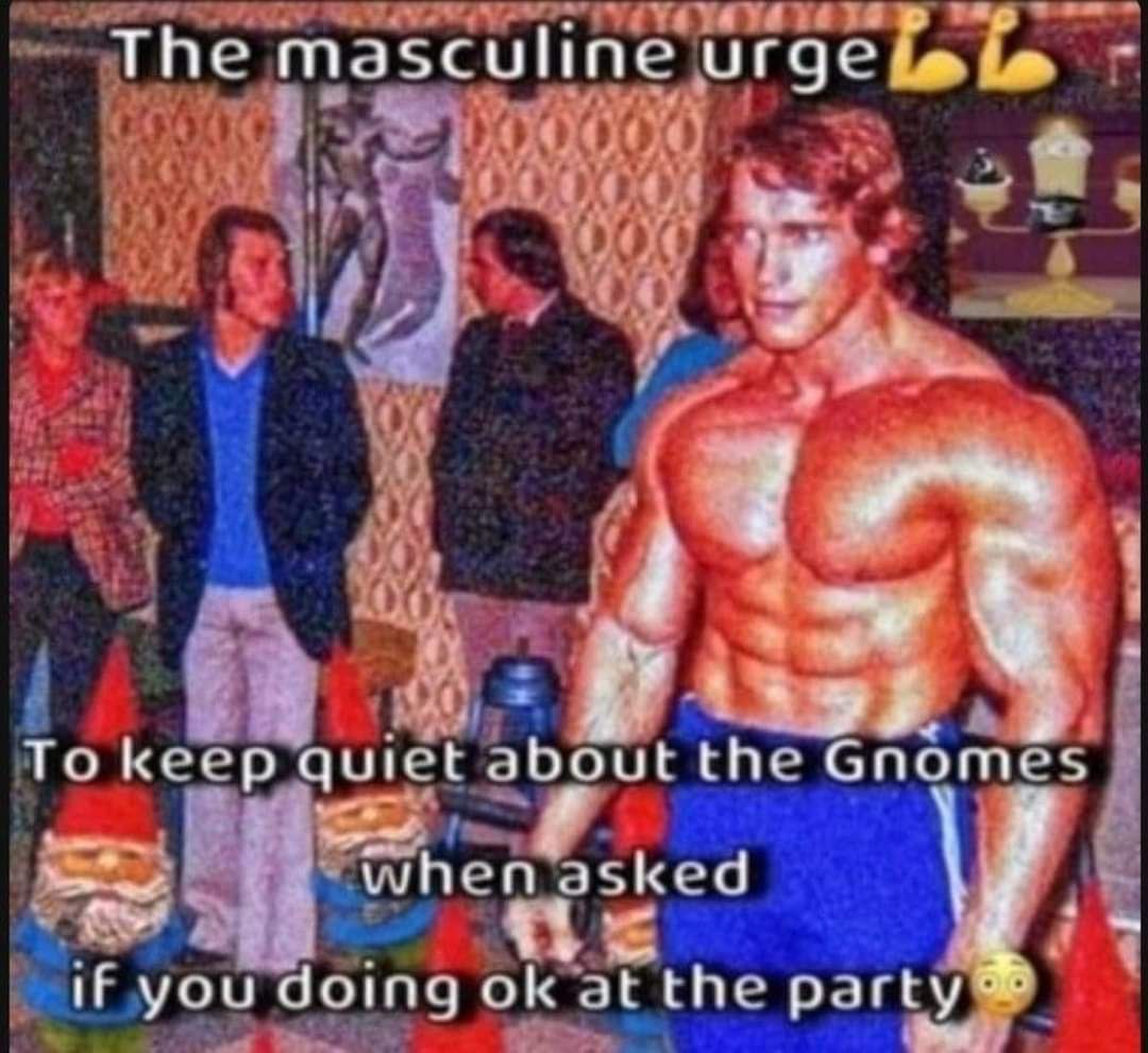 The masculine Urge 4 То keep quict about the Gnomes when asked iF you dotng at the