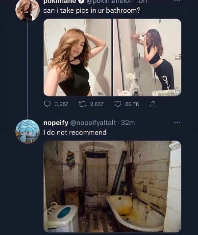 wit can i take pics in bathroom? 3,957 2,657 nopeify @nopeifyaltalt not recommend a3