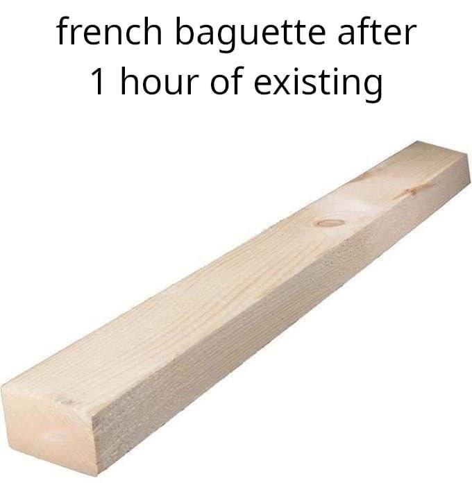 french baguette after 1 hour of existing