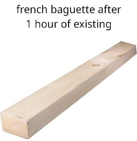 french baguette after 1 hour of existing