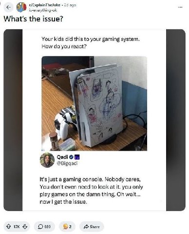 ago is-everything-ok What's the issue? Your kids did this to your gaming system. How you react? Qadi @Bigqadi It's just a gaming console. Nobody cares, You don't even need to look at it. you only play