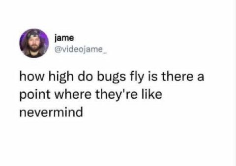 jame @videojame_ how high bugs fly is there a point where they're like nevermind