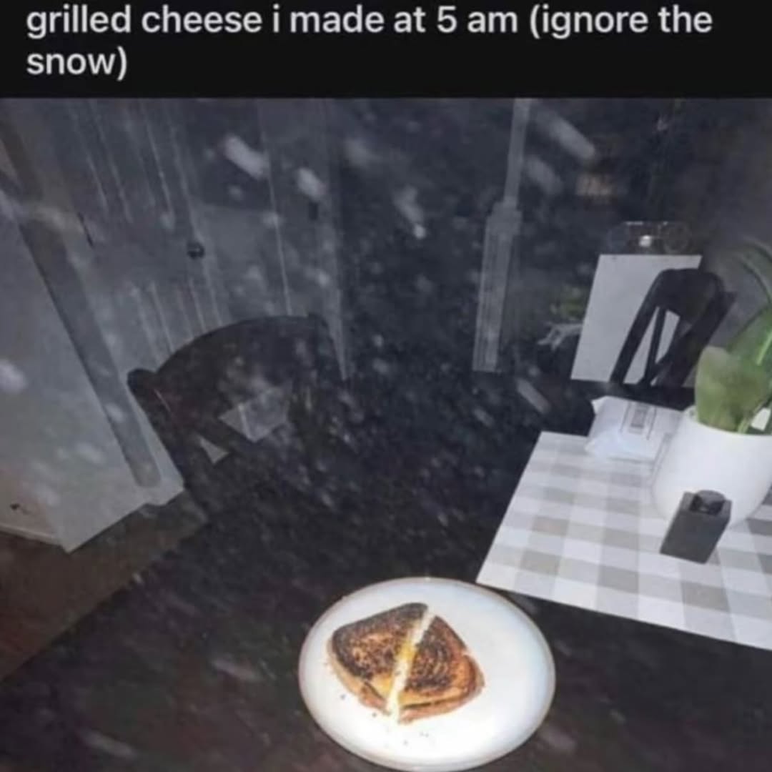 grilled cheese i made at 5 (ignore the snow)