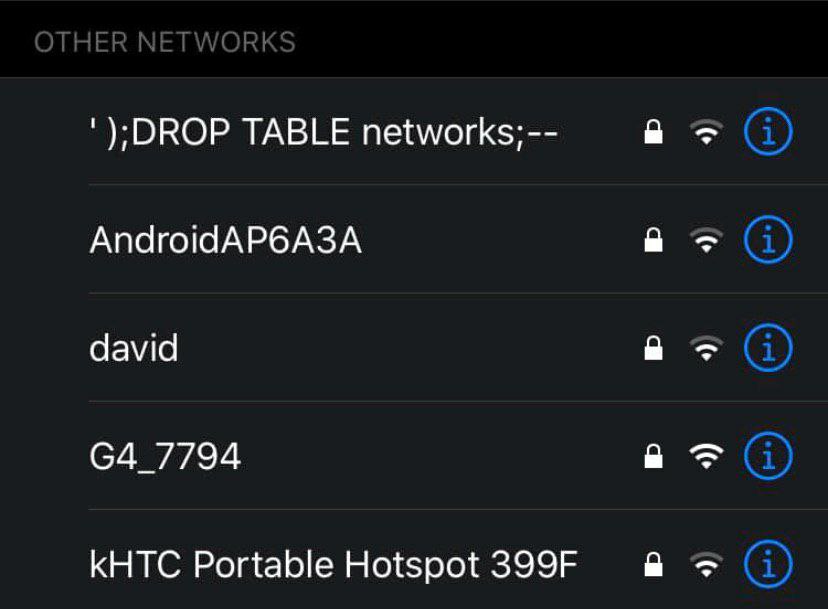 DROP TABLE networks; a> AndroidAP6A3A в david в в КНТС Portable Hotspot в