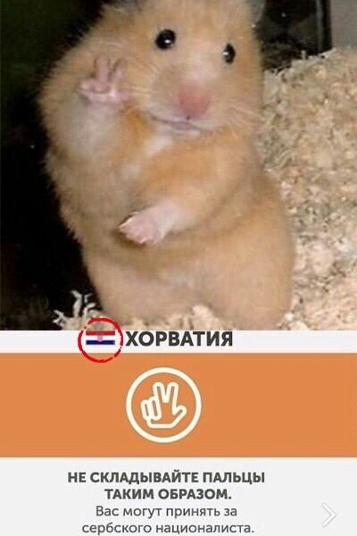 НЕ СКЛАДЫВАЙТЕ ПАЛЬЦЫ ТАКИМ ОБРАЗОМ. Вас могут принять за сербского националиста.
