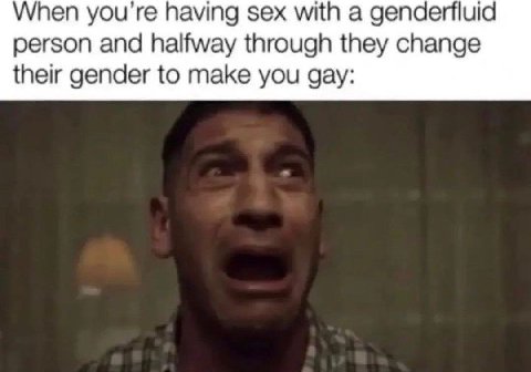 When you having sex with а депаейис person and halfway through they change their gender to make you gay: